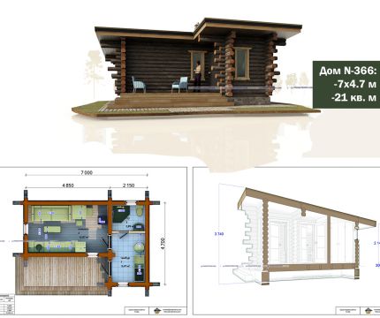 Садовый дом, проект выходного дня с печкой 7х5 м