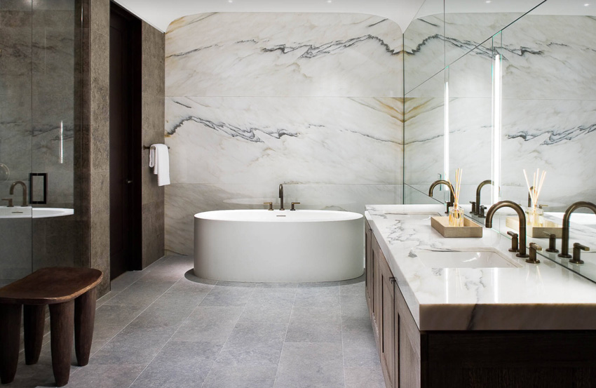 Ванная комната под мрамор: 70 фото, дизайн интерьера с плиткой и керамогранитом